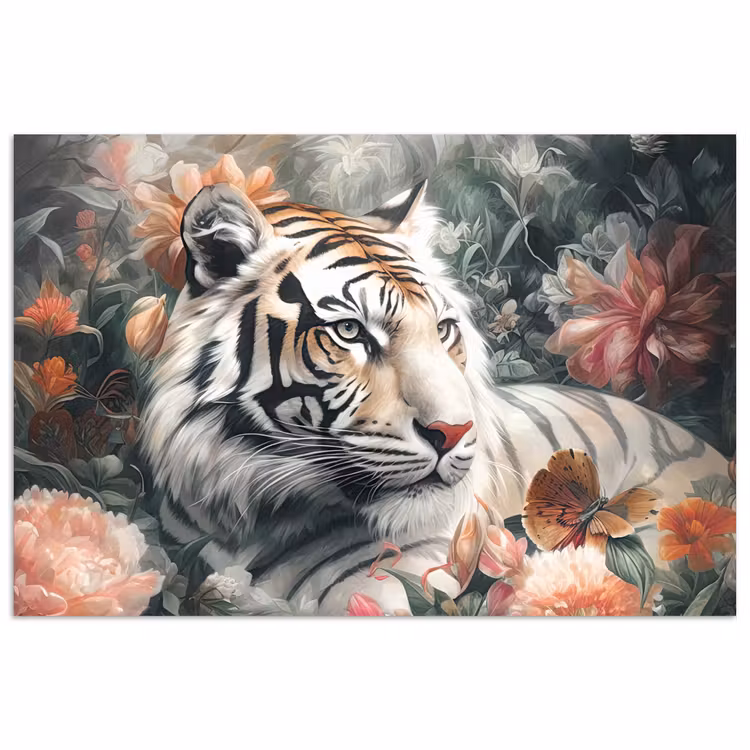 Poster - Tijger - Wilde dieren - Bloemen - Jungle — 1