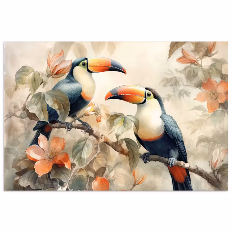 Poster - Toekan - Vogels - Bloemen - Tak — 1