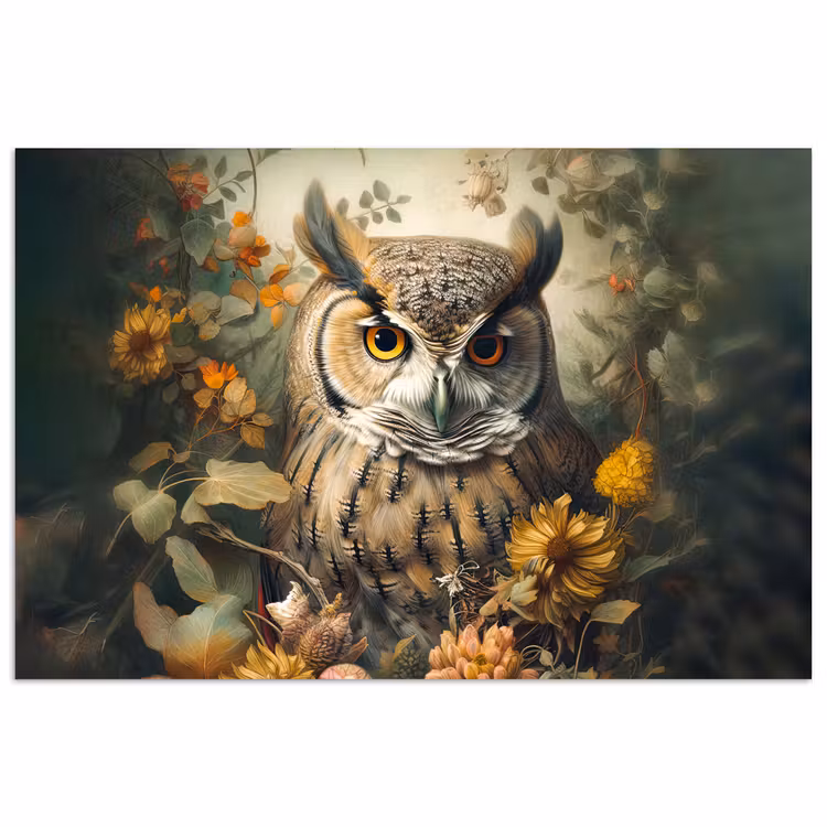 Poster - Uil - Vogels - Bloemen - Natuur — 1