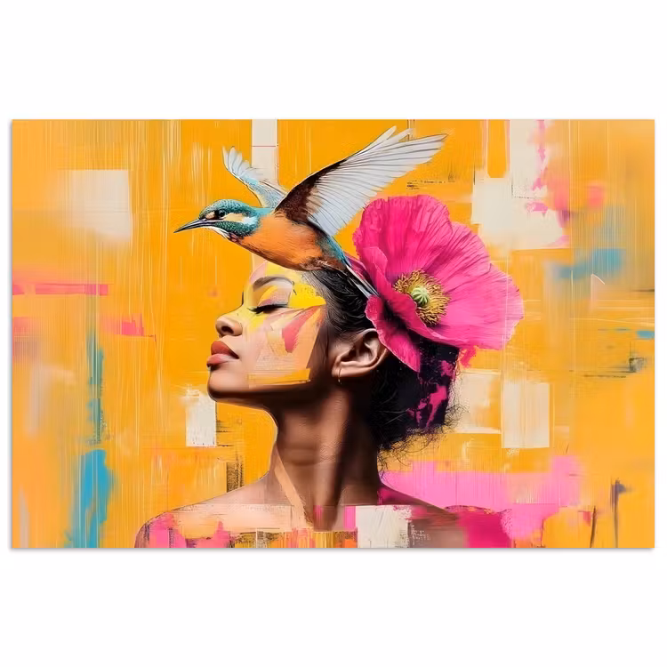Poster - Vogel - Vrouw - Abstract - Bloem — 1
