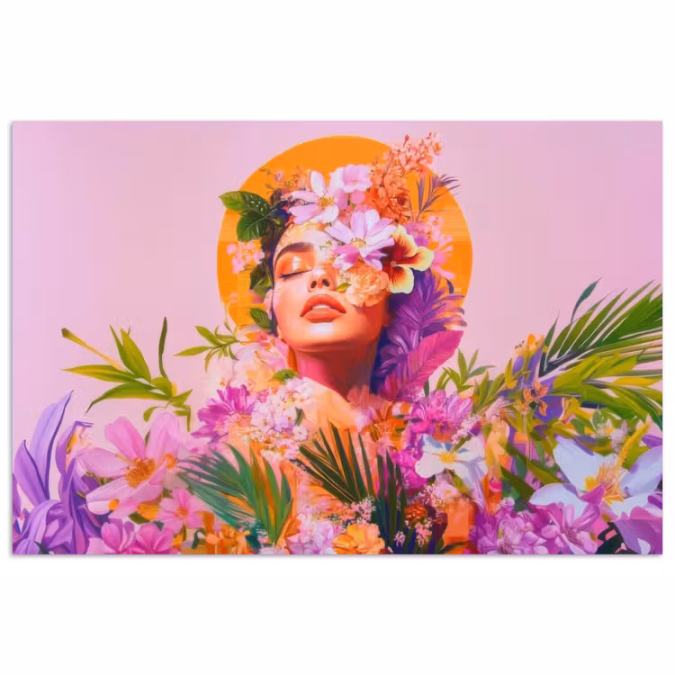 Poster - Vrouw - Abstract - Cirkel - Bloemen — 1