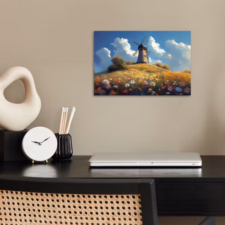 Poster - Windmolen - Heuvel - Bloemen - Kleurrijk — 2
