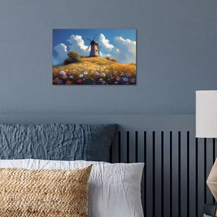 Poster - Windmolen - Heuvel - Bloemen - Kleurrijk — 3