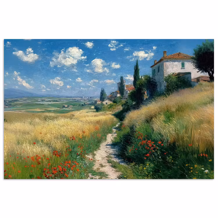 Poster - Zandpad - Huis - Bomen - Grasveld — 1