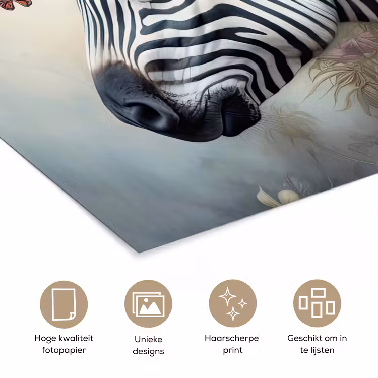 Poster - Zebra - Wilde dieren - Vlinder - Bloemen — 5
