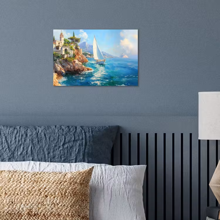 Poster - Zeilboot - Rotsen - Kust - Huizen — 3