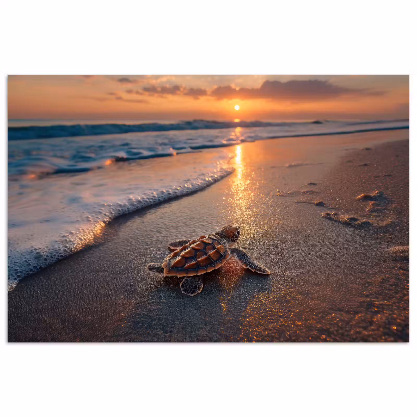 Poster - Schildpad - strand - Zonsondergang — 1