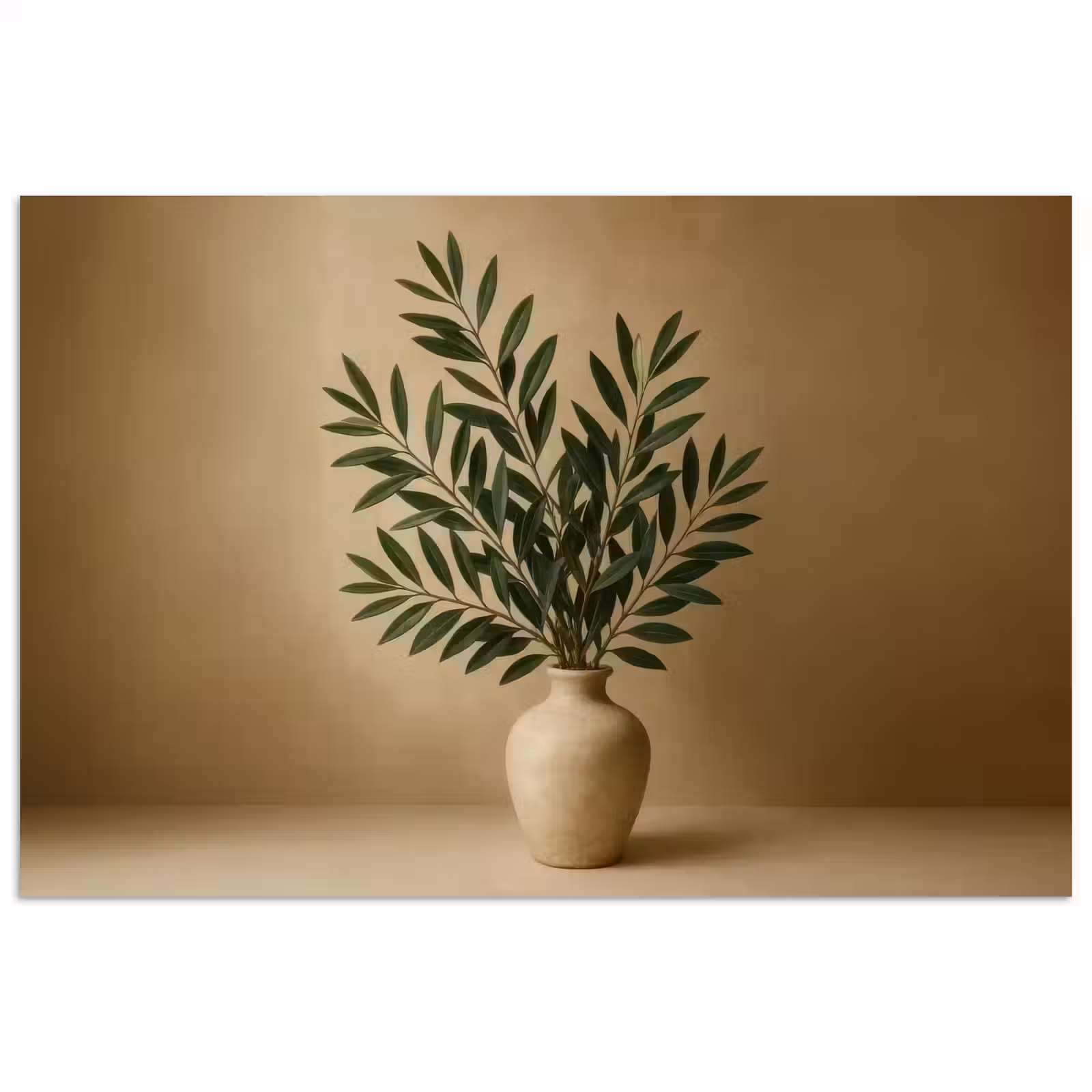 Poster - Vaas - Olijftakken - Bladeren - Beige — 1