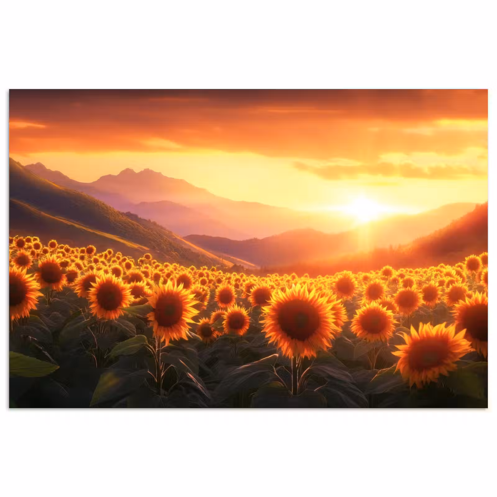 Poster - Zonnebloemen - Zonsondergang - Landschap — 1
