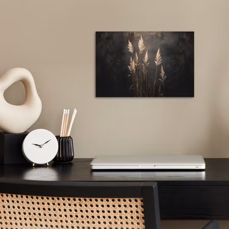 Poster - Siergras - Pluimen - Verlichting - Zwart — 2