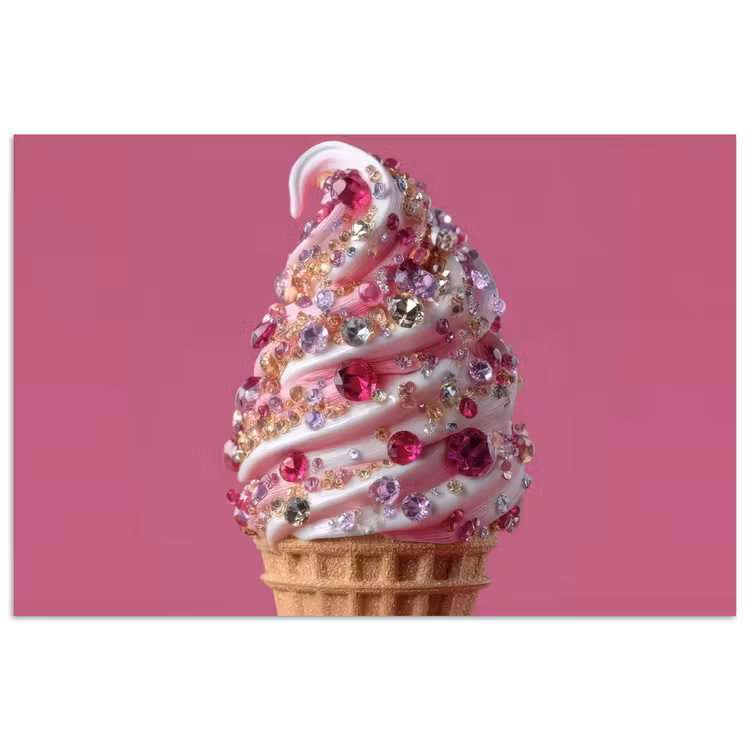 Poster - Softijs - Edelstenen - Roze - Hoorntje — 1