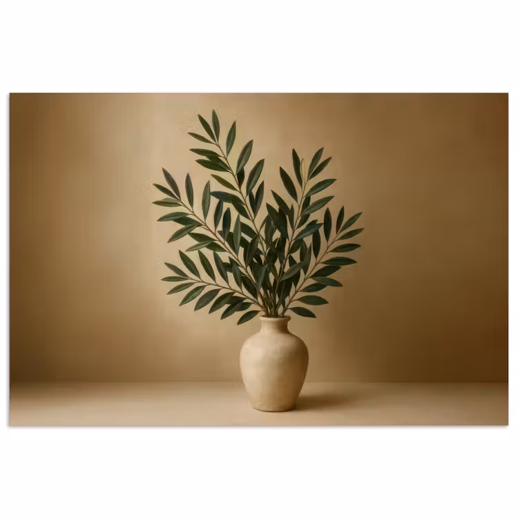 Poster - Vaas - Olijftakken - Bladeren - Beige — 1