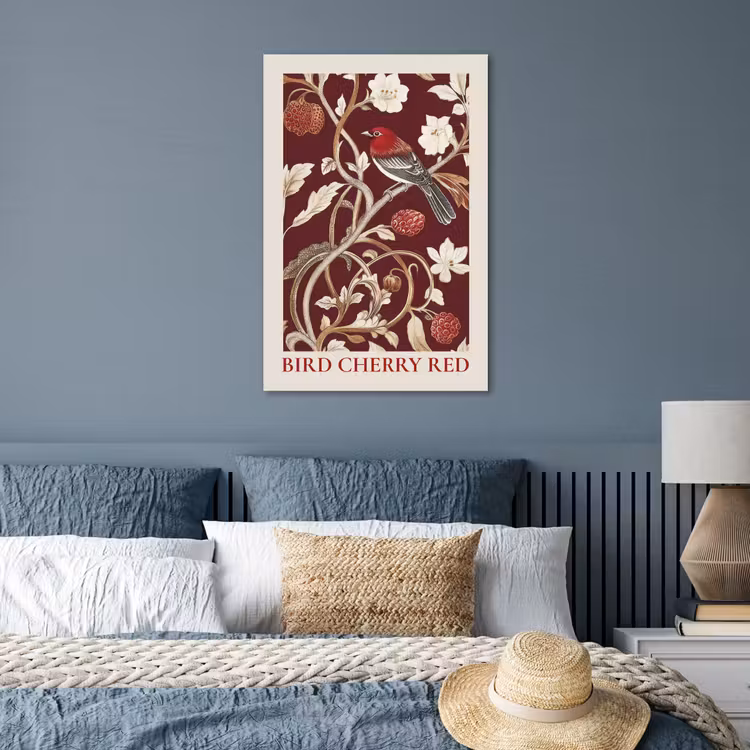 Poster - Vogel - Bordeaux - Bloemen - Bessen — 3