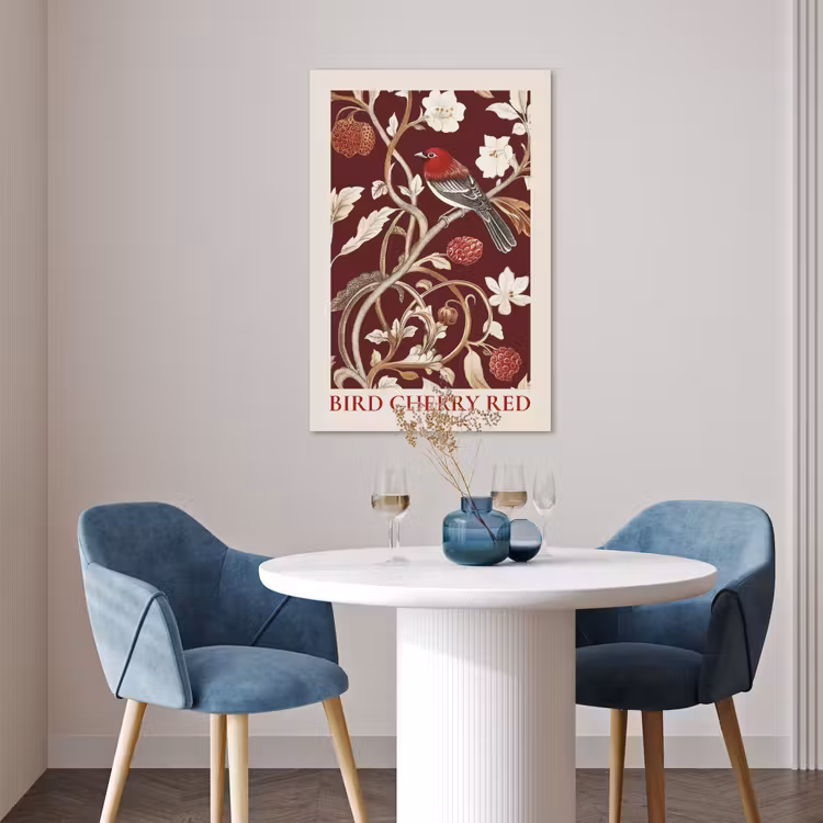 Poster - Vogel - Bordeaux - Bloemen - Bessen — 4