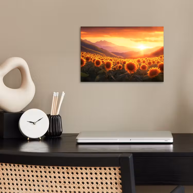 Poster - Zonnebloemen - Zonsondergang - Landschap — 2