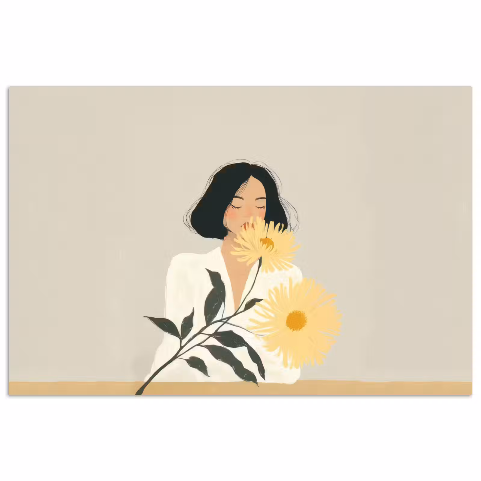 Poster - Vrouw - Bloem - Geel - Minimalistisch — 1