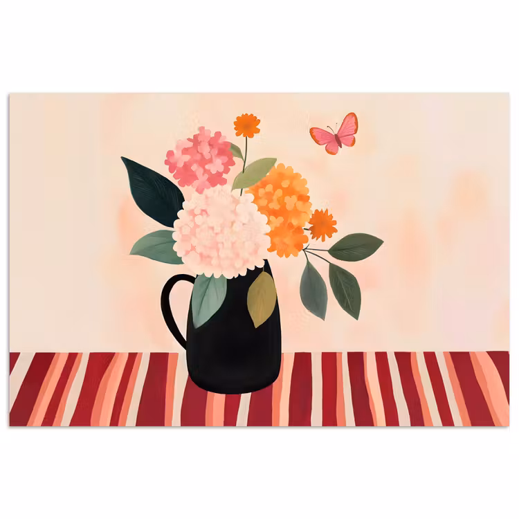 Poster - Vaas - Bloemen - Vlinder - Rood — 1