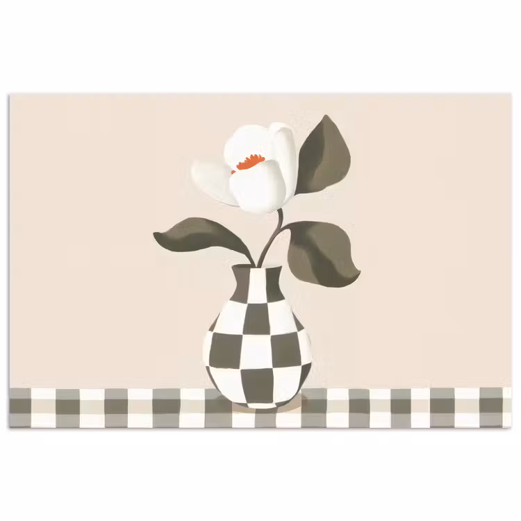 Poster - Vaas - Geruit - Groen - Bloem — 1