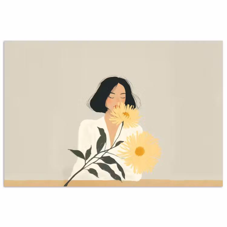 Poster - Vrouw - Bloem - Geel - Minimalistisch — 1