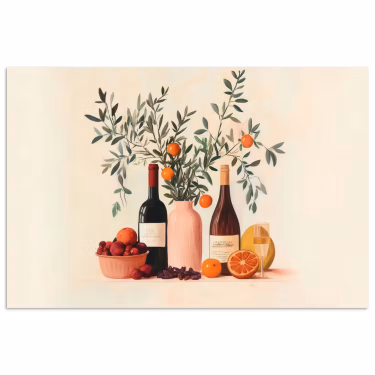 Poster - Wijnflessen - Takken - Sinaasappels — 1