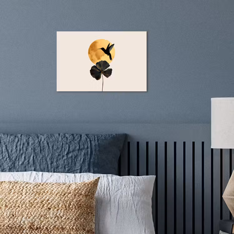Poster - Zwarte kolibrie - Bloem - Gouden cirkel — 3