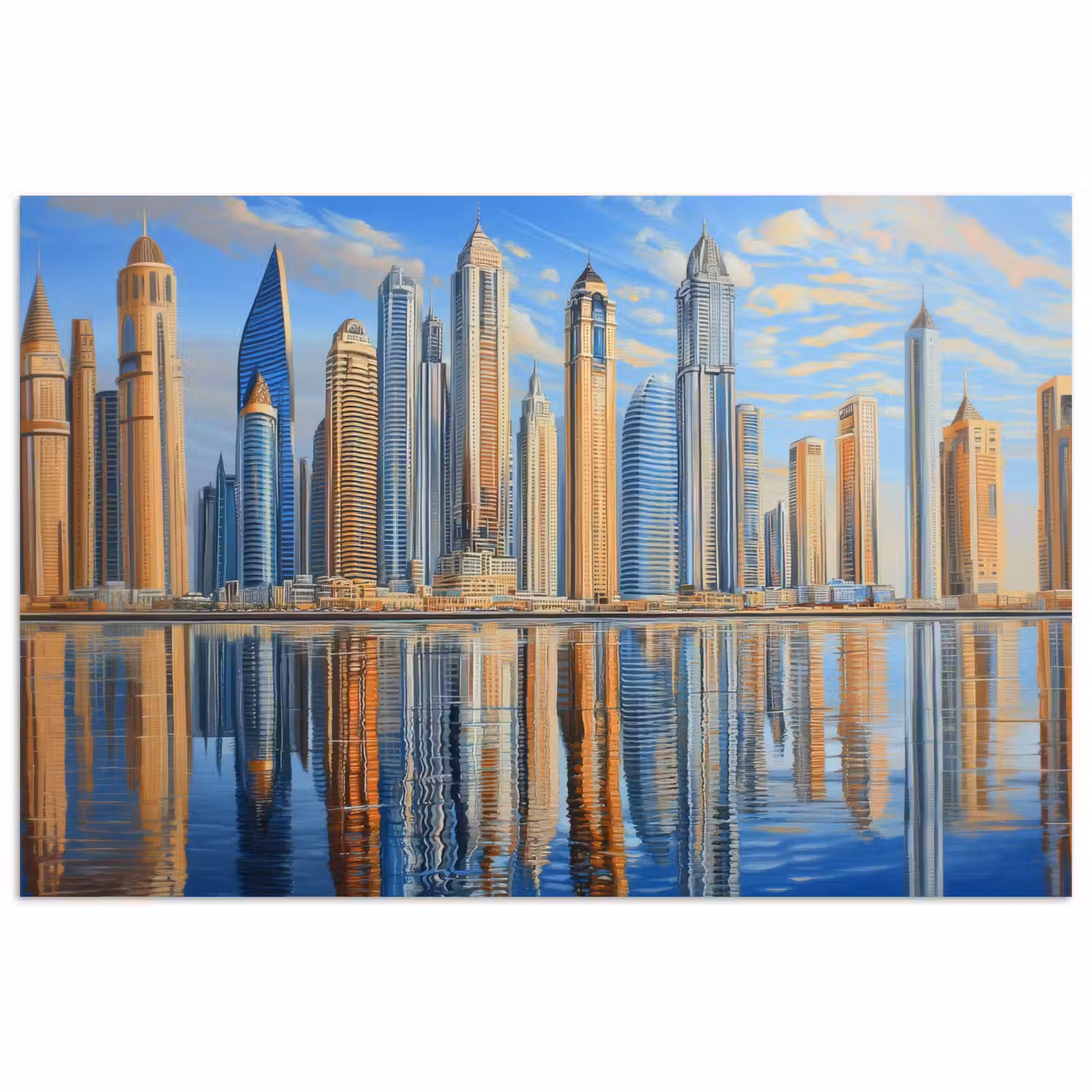 Poster - Skyline - Wolkenkrabbers - Water - Blauw — 1
