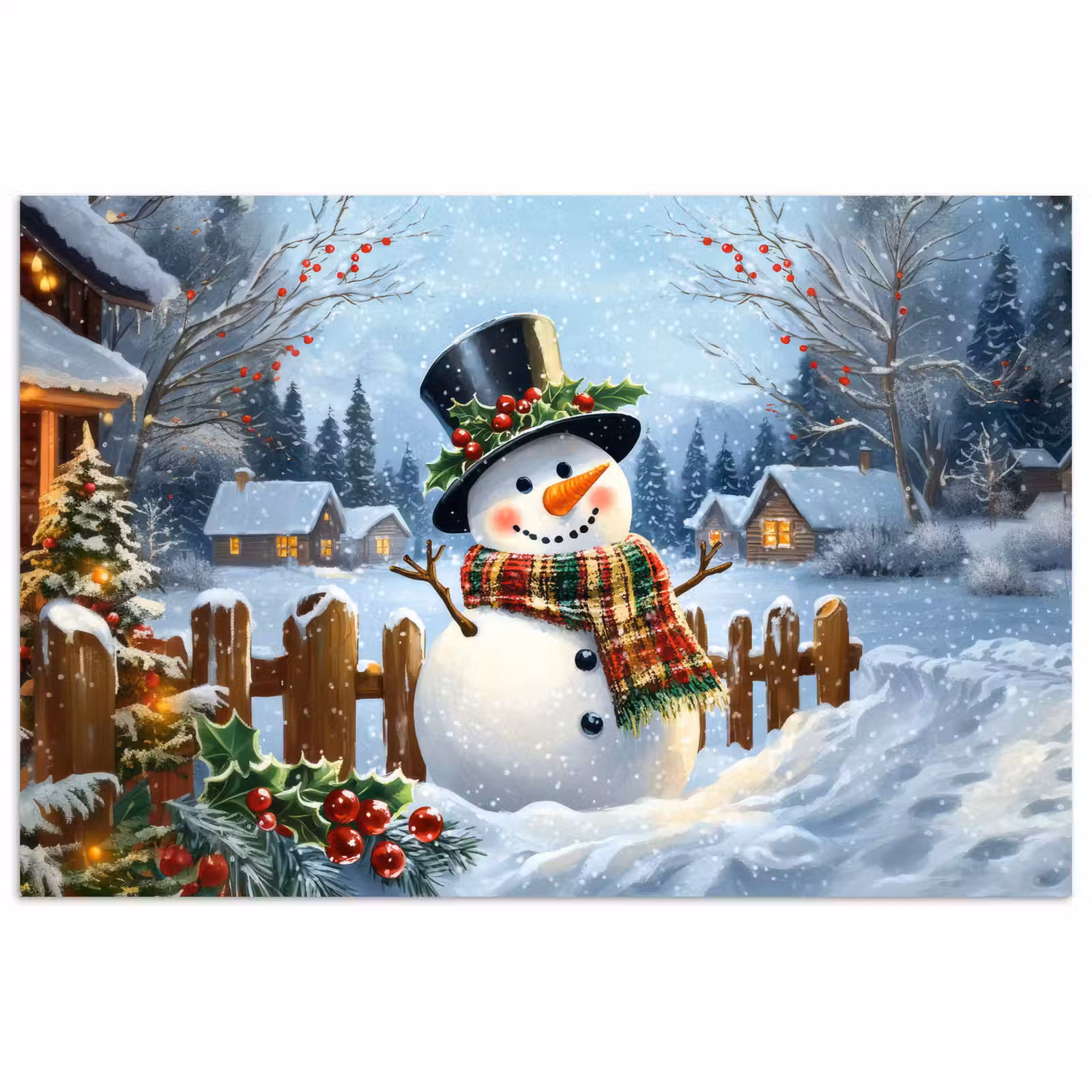 Poster - Sneeuwpop - Winterdorp - Kleurrijk — 1