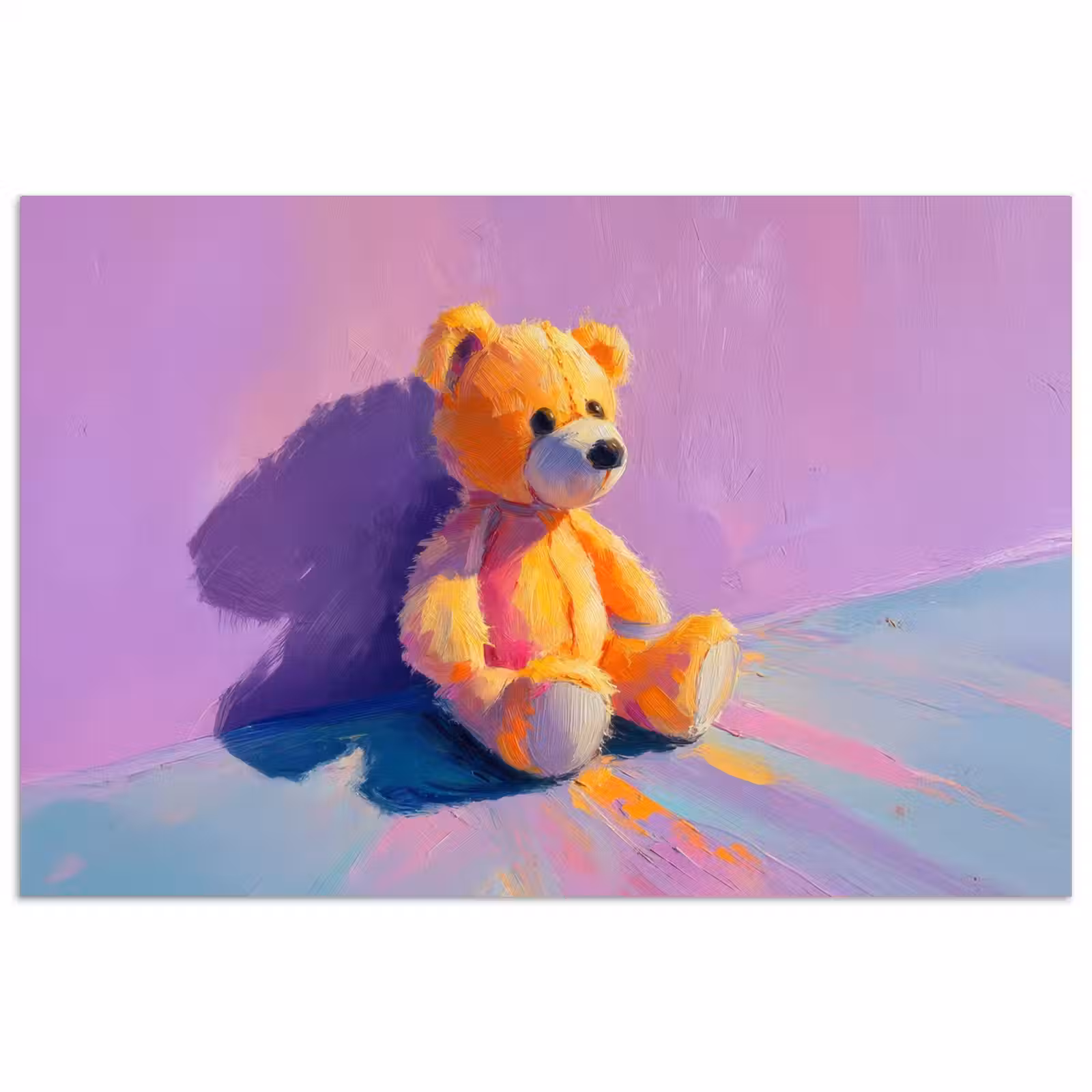 Poster - Teddybeer - Schaduw - Penseelstreken - Paars — 1