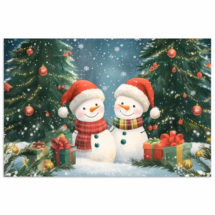 Poster - Sneeuwpop - Kerstsneeuw - Groen - Rood — 1