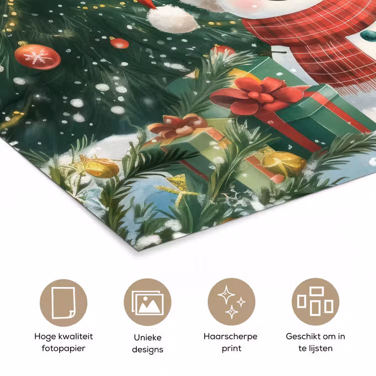 Poster - Sneeuwpop - Kerstsneeuw - Groen - Rood — 5