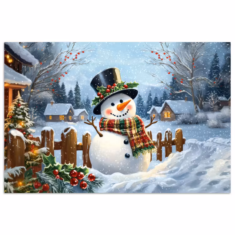 Poster - Sneeuwpop - Winterdorp - Kleurrijk — 1