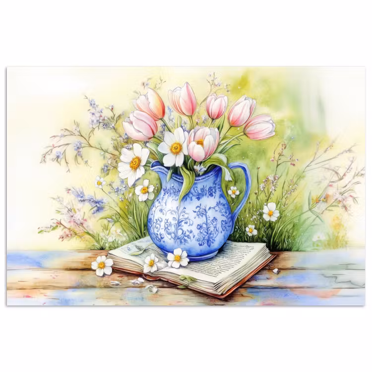 Poster - Vaas - Delftsblauw - Madeliefjes — 1