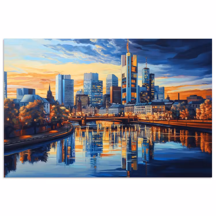 Poster - Zonsondergang Frankfurt - Stad - Skyline - Water — 1