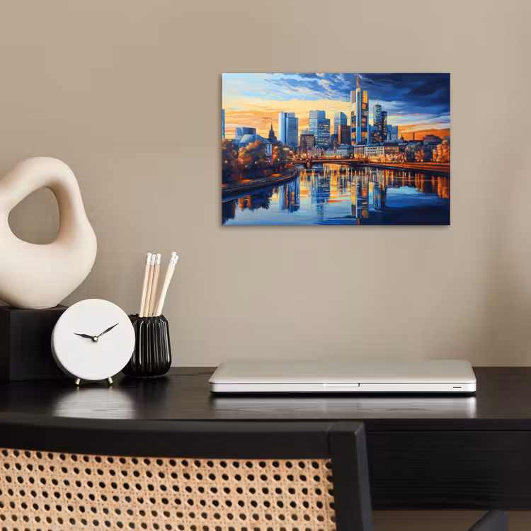 Poster - Zonsondergang Frankfurt - Stad - Skyline - Water — 2