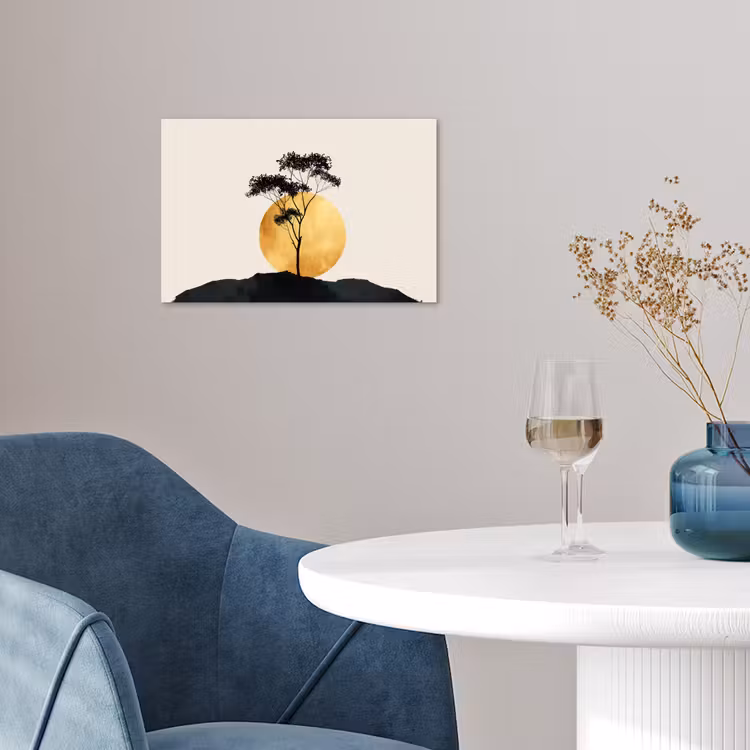 Poster - Zwarte boom - Gouden cirkel - Heuvel — 4