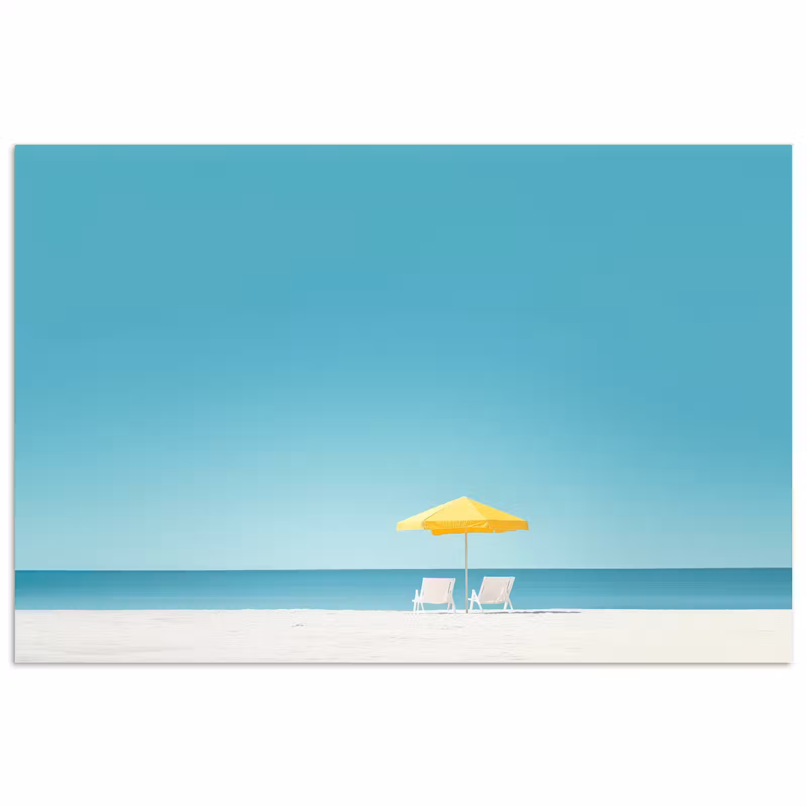 Poster - Strand - Blauwe lucht - Geel - Parasol — 1