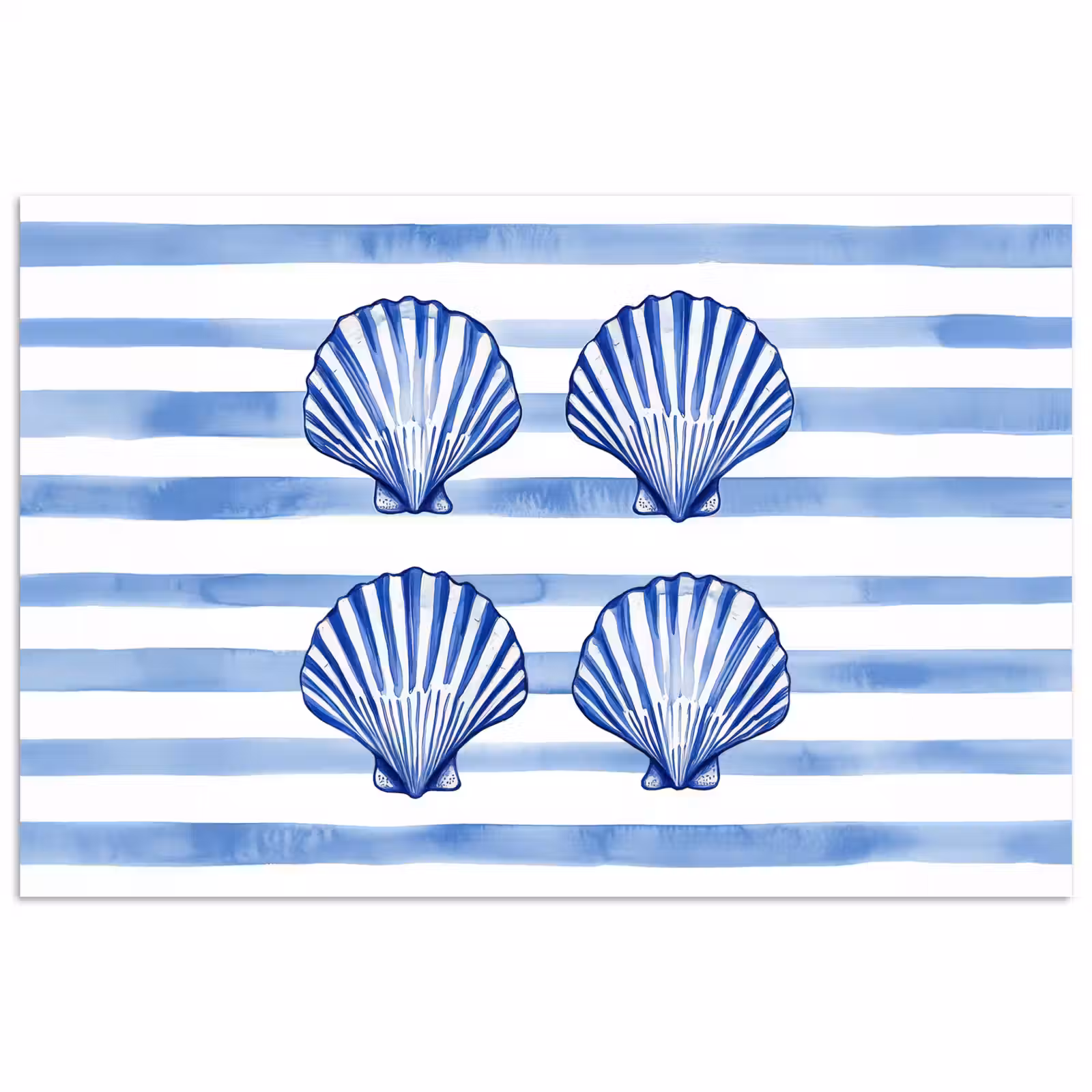 Poster - Vier schelpen - Blauw - Wit - Strepen — 1