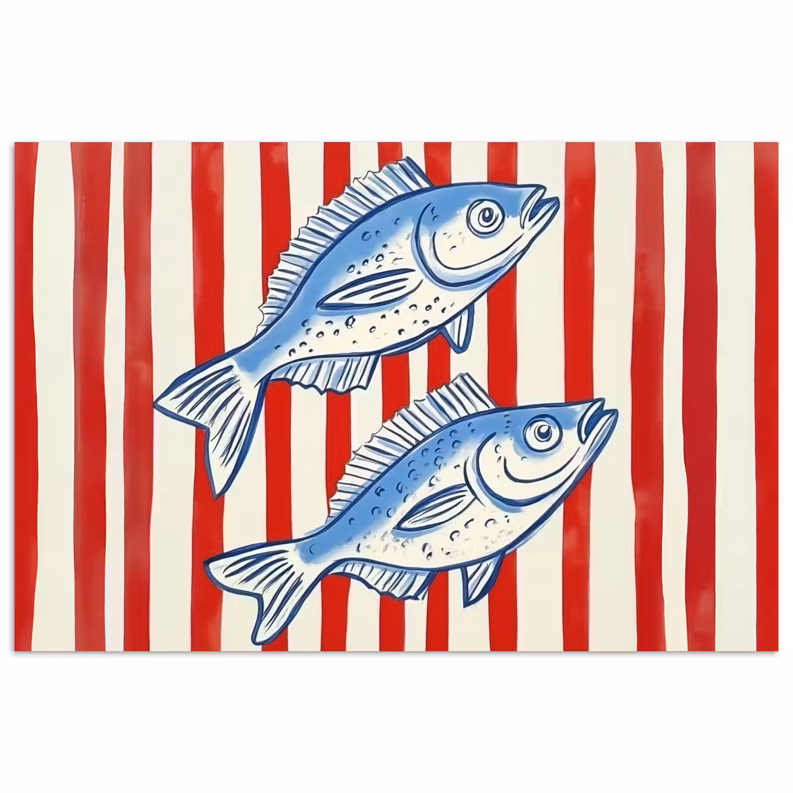 Poster - Vissen - Verticale strepen - Blauw - Rood — 1