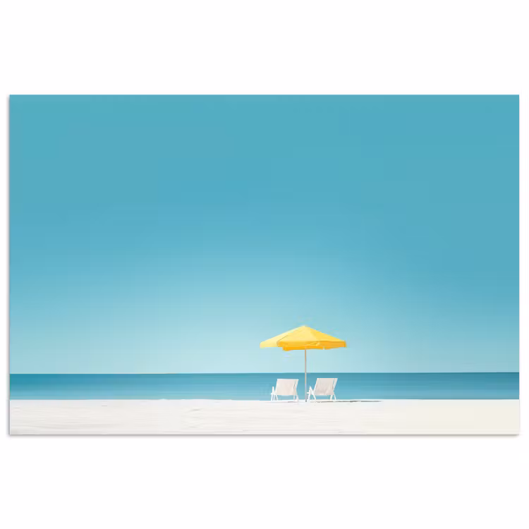 Poster - Strand - Blauwe lucht - Geel - Parasol — 1