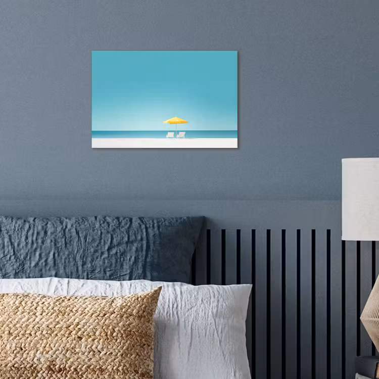 Poster - Strand - Blauwe lucht - Geel - Parasol — 3