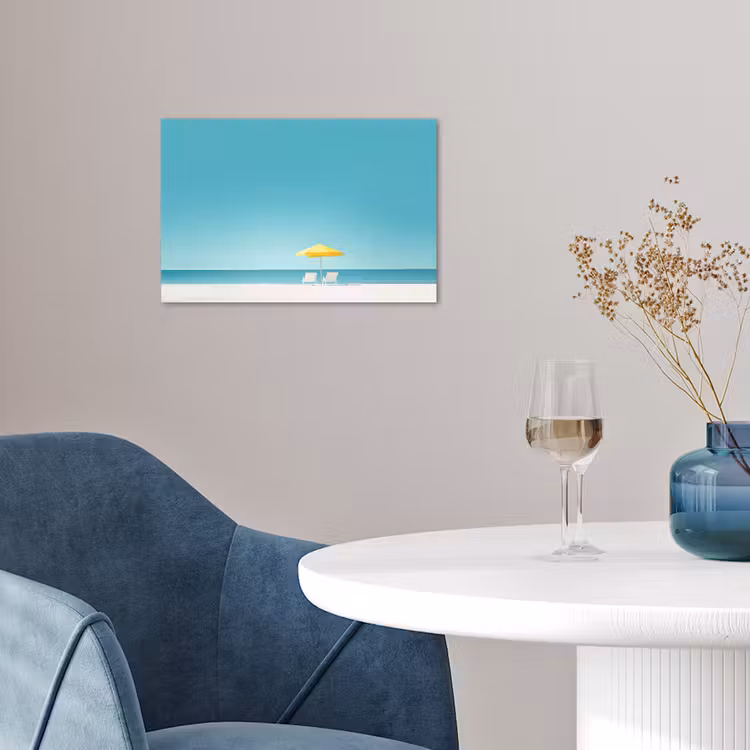 Poster - Strand - Blauwe lucht - Geel - Parasol — 4