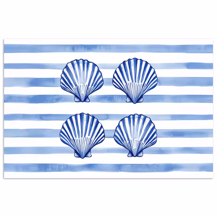 Poster - Vier schelpen - Blauw - Wit - Strepen — 1