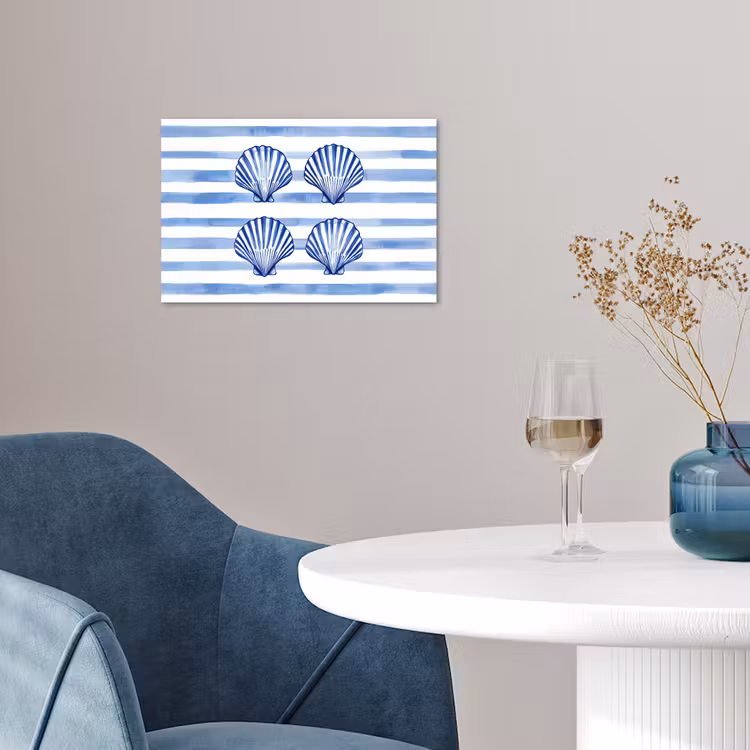 Poster - Vier schelpen - Blauw - Wit - Strepen — 4