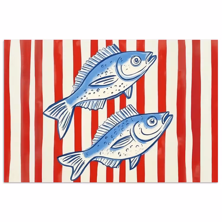 Poster - Vissen - Verticale strepen - Blauw - Rood — 1