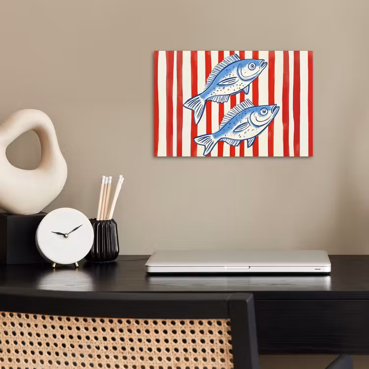 Poster - Vissen - Verticale strepen - Blauw - Rood — 2