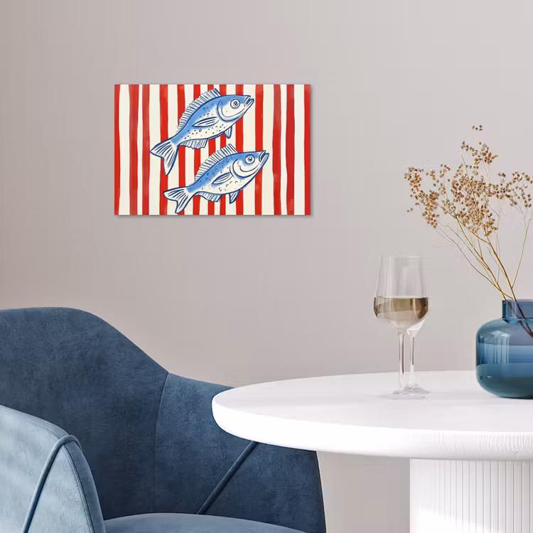 Poster - Vissen - Verticale strepen - Blauw - Rood — 4