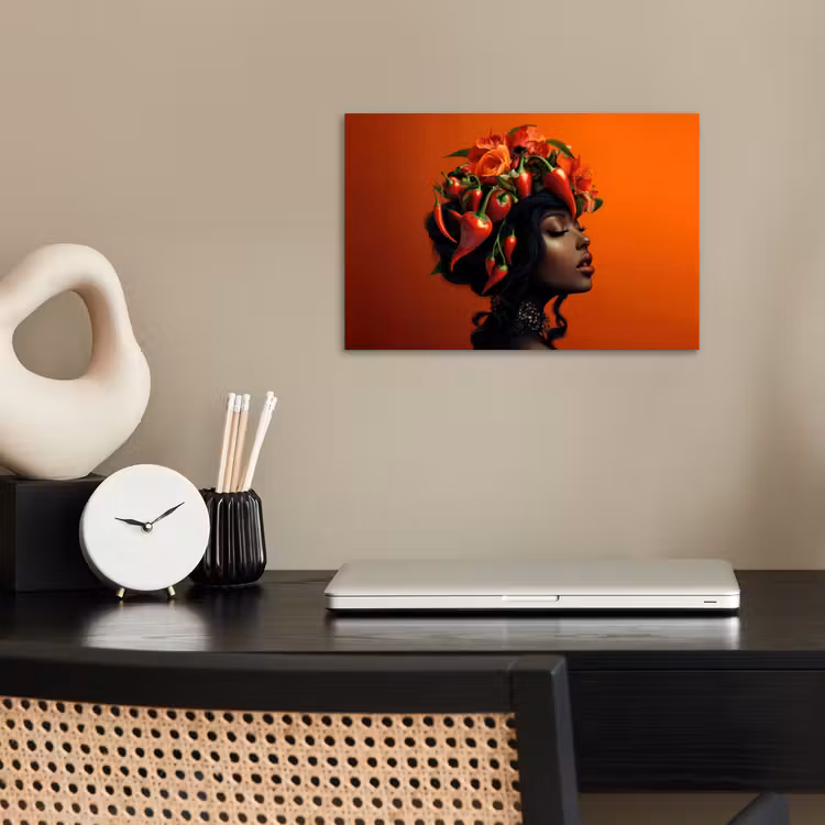 Poster - Vrouw - Chilipepers - Pepers - Bloemen — 2