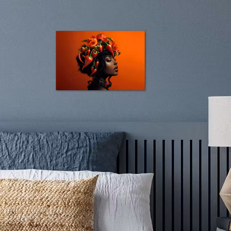 Poster - Vrouw - Chilipepers - Pepers - Bloemen — 3