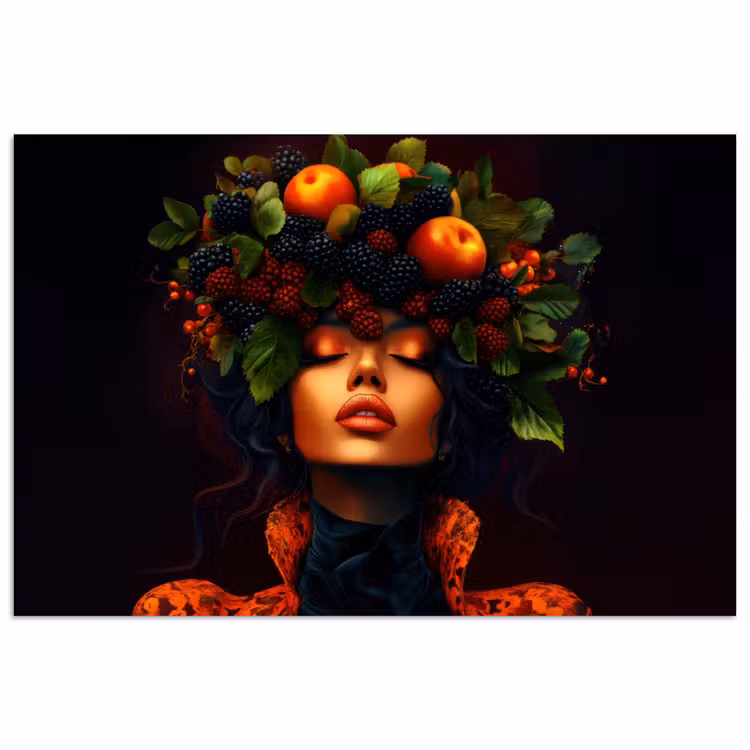Poster - Vrouw - Zwart - Bessen - Bramen - Appels — 1