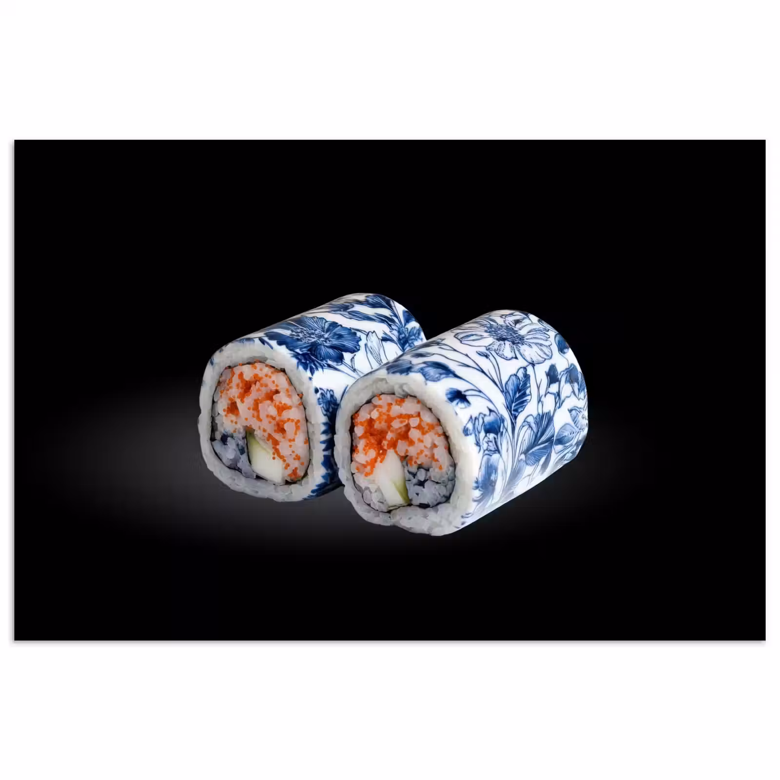 Poster - Sushi - Delfts blauw - Rijst - Vis - Elegant — 1
